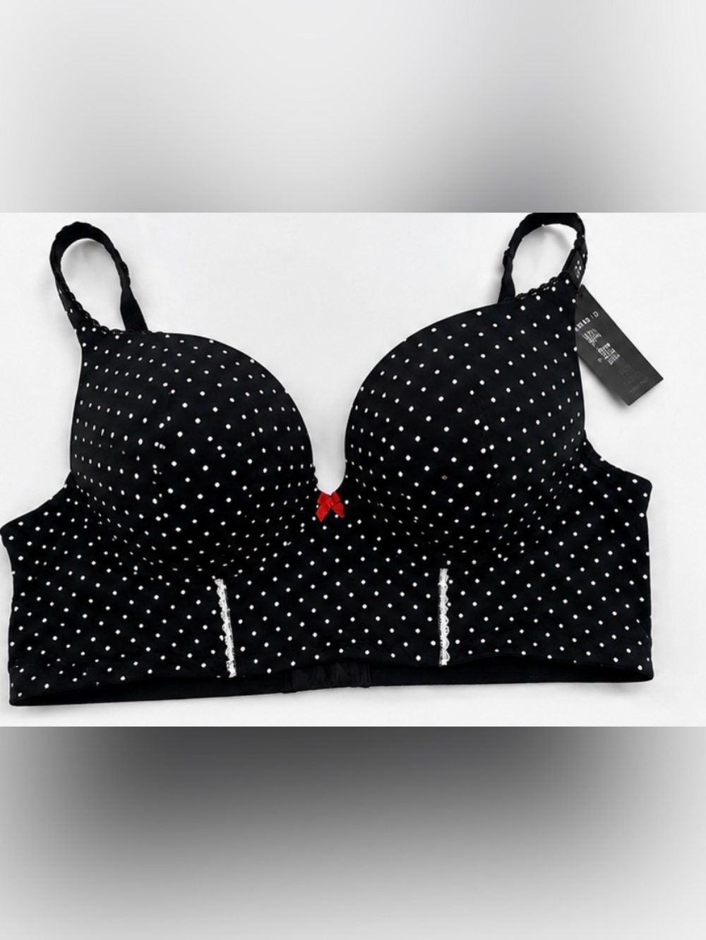 torrid Black Polka Dot Push-Up Bra with Red Bow Accent